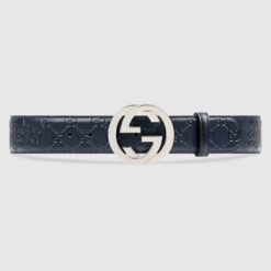 Signature Leather Belt Navy Blue