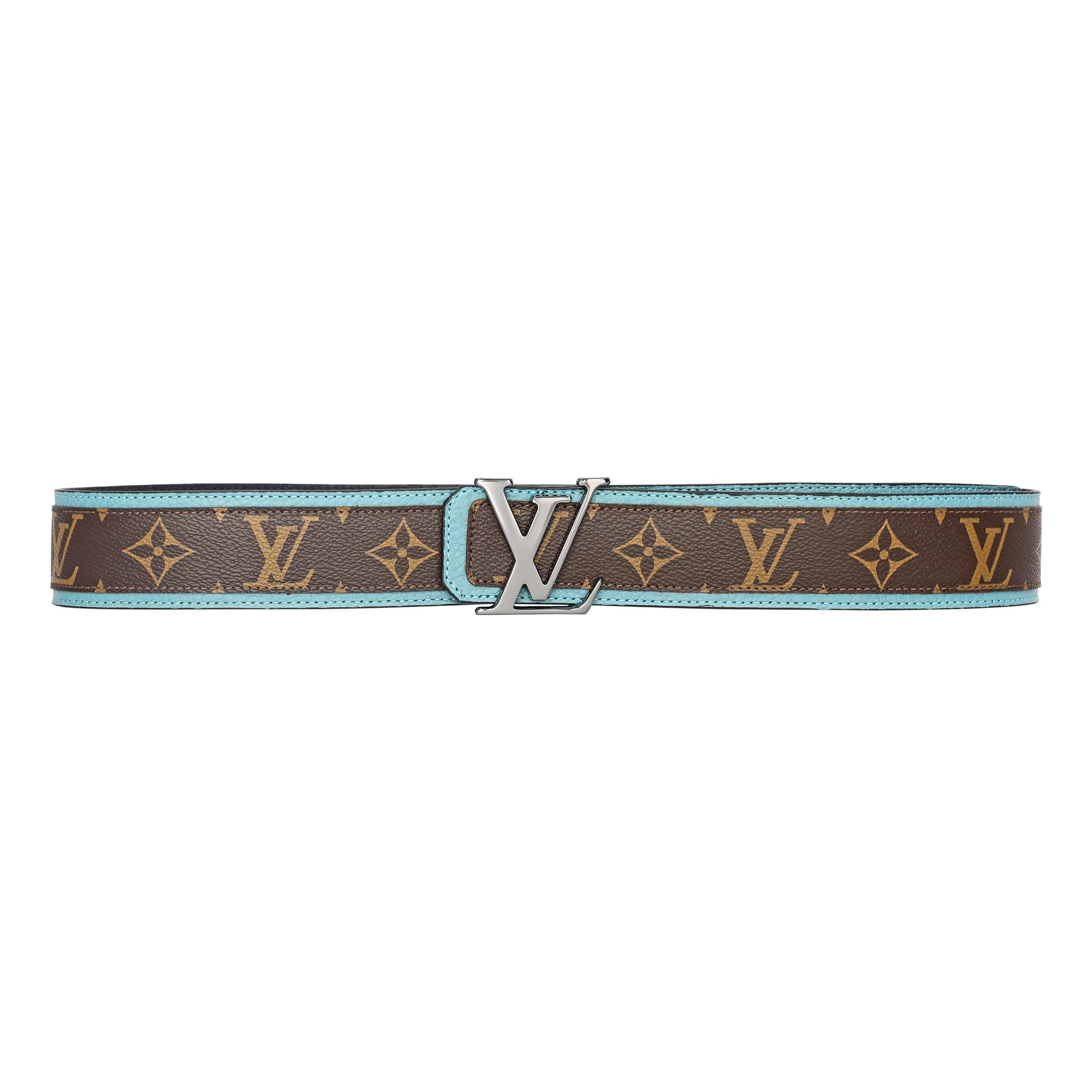 Brown Monogram style Leather Belt Amazing Blue - Image 2