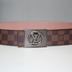 Brown Damier Chromium Buckle Leather Belt