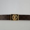 Brown Damier Gold Buckle Leather Belt