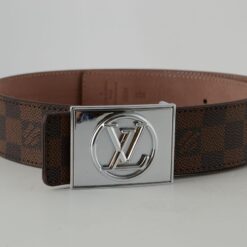 Alternative view of Brown Damier Silver Buckle Leather Belt