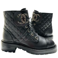 Alternative view of Calfskin Quilted Lace Up Combat Boots