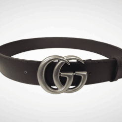 Dark Brown Leather Belt Silver Buckle 40 mm