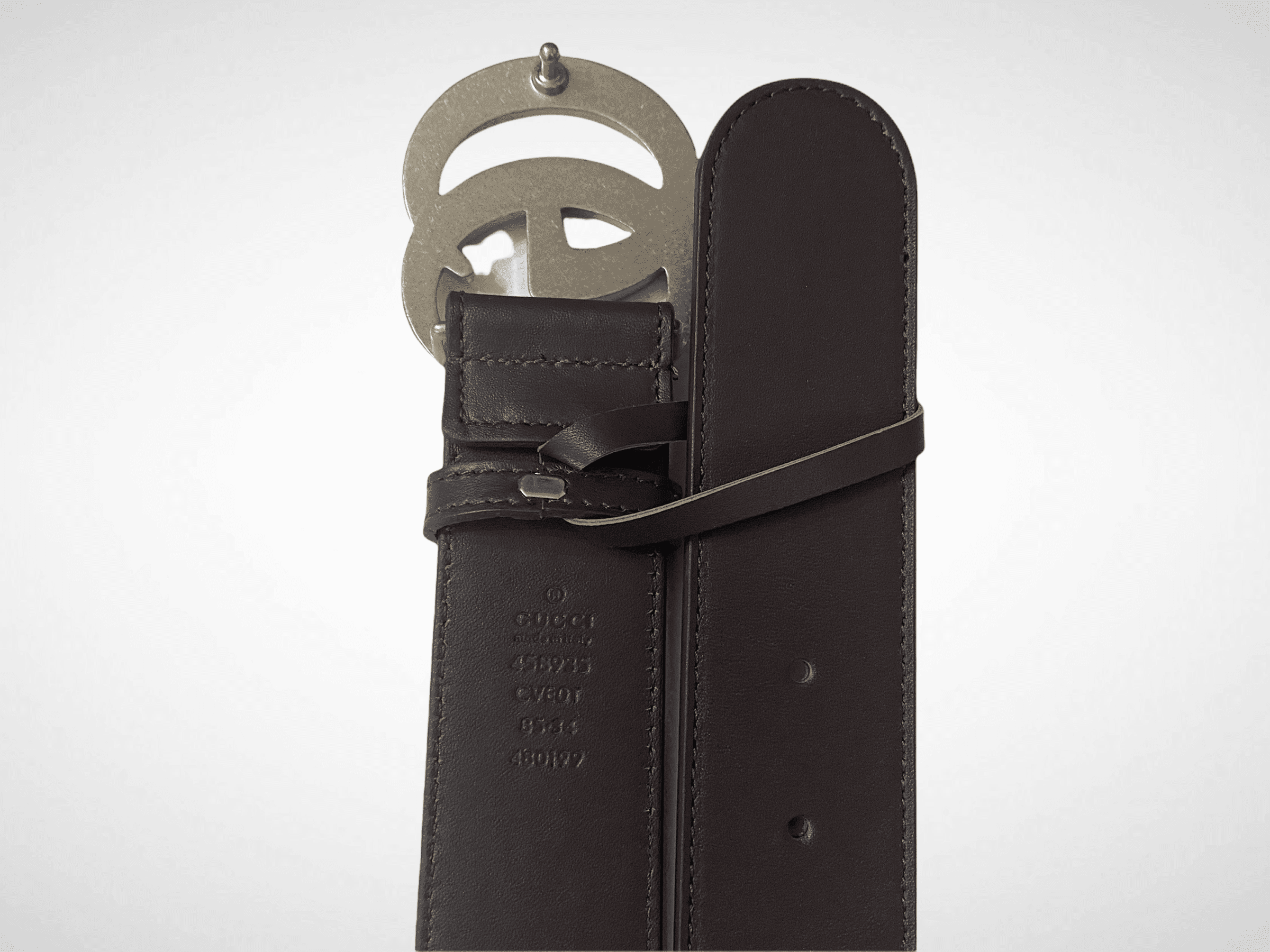Dark Brown Leather Belt Silver Buckle 40 mm - Image 3