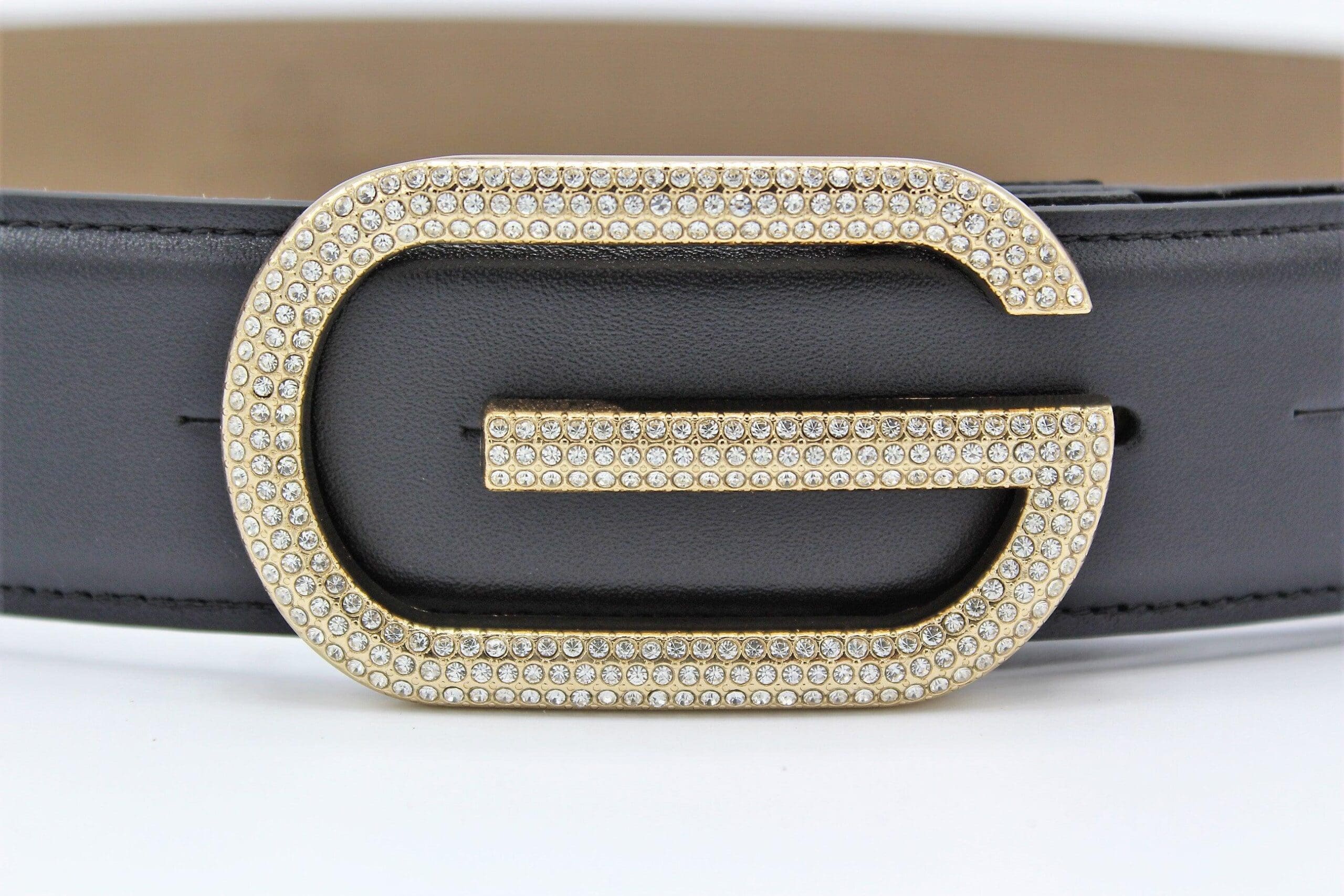 G Diamond Gold Buckle Leather Belt 40mm - Image 2