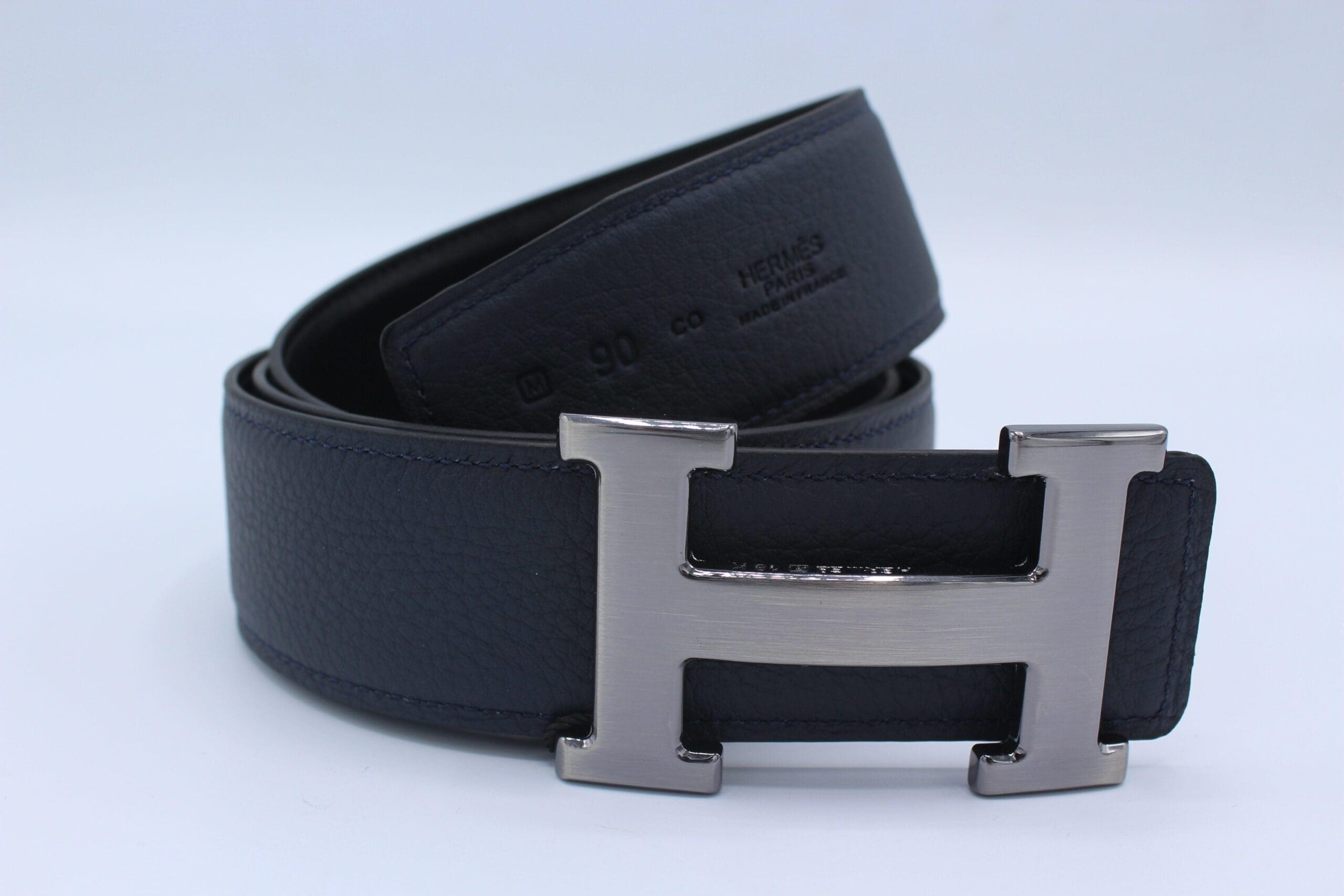 H Buckle Belt Reversible Dark Blue&Black Belt - Image 6
