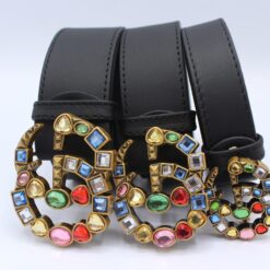 Leather belt with crystal Double G buckle