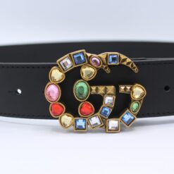 Alternative view of Leather belt with crystal Double G buckle