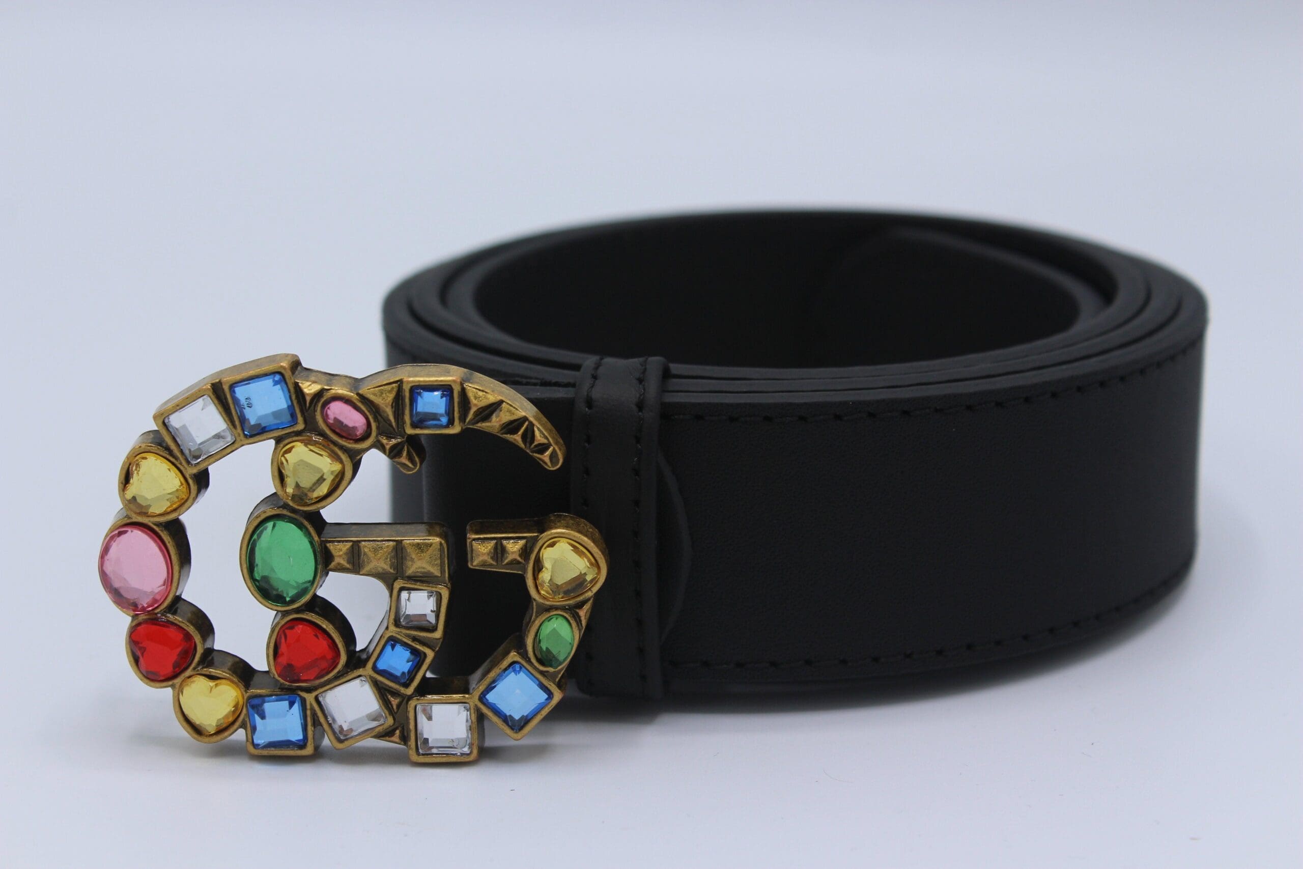 Leather belt with crystal Double G buckle - Image 6