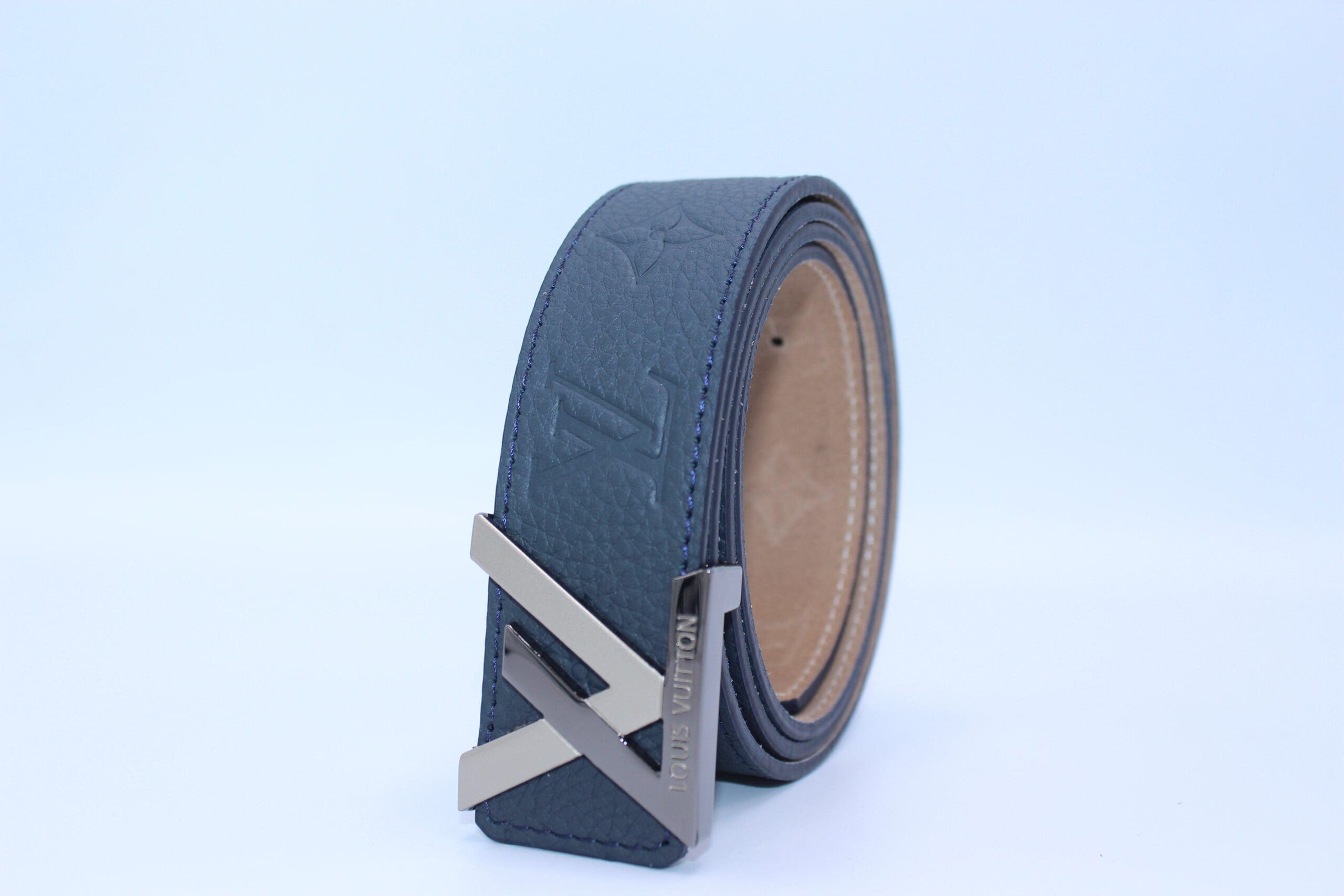 New Buckle Dark Blue Leather Belt - Image 2