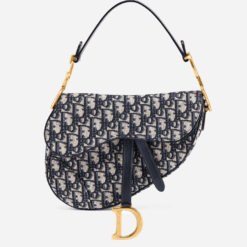 Saddle bag in blue Oblique jacquard canvas,